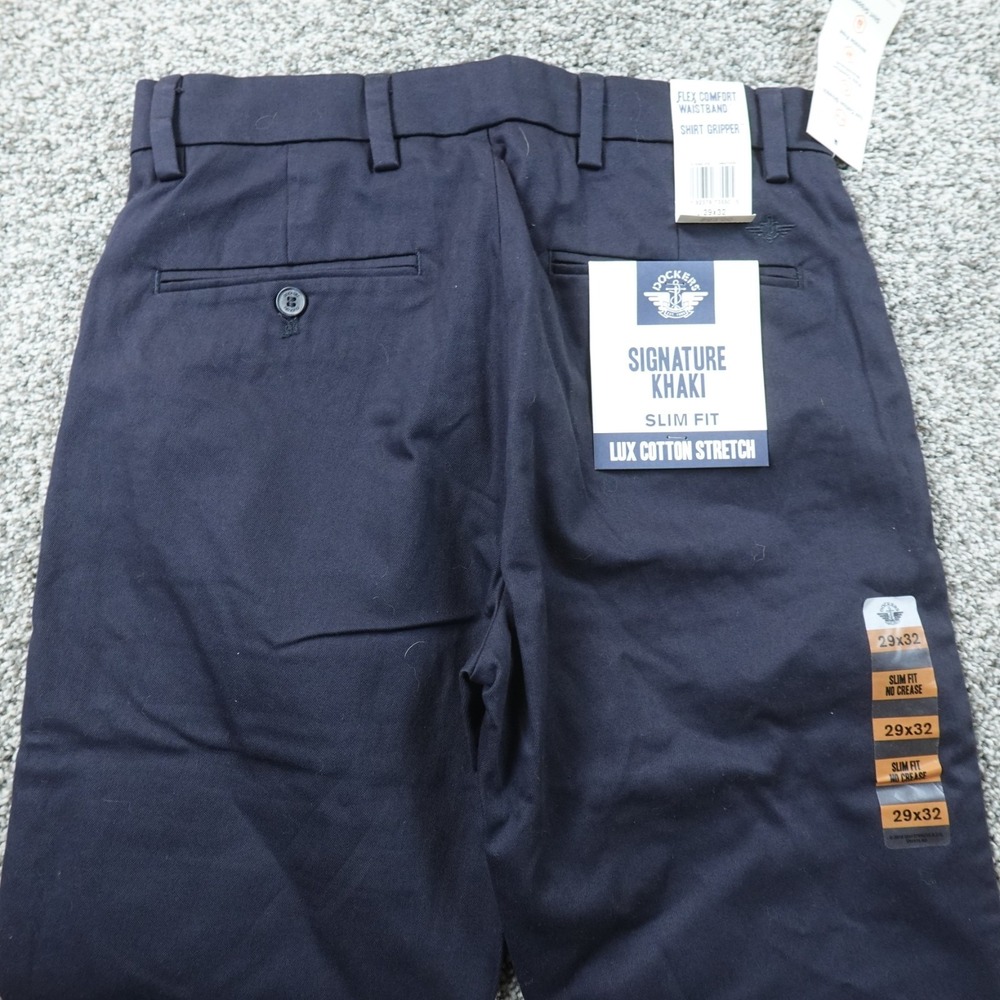 NEW Dockers Pants Mens 29X32 Navy Blue Khaki Slim Fit Chino Trouser Stretch Work